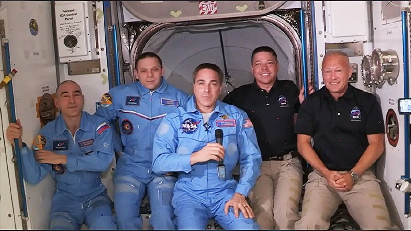 Soyuz MS-16 and SpaceX DM-2 crews aboard ISS