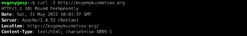 вывод curl при обращении по доменному имени через HTTP — заголовок с перенаправлением